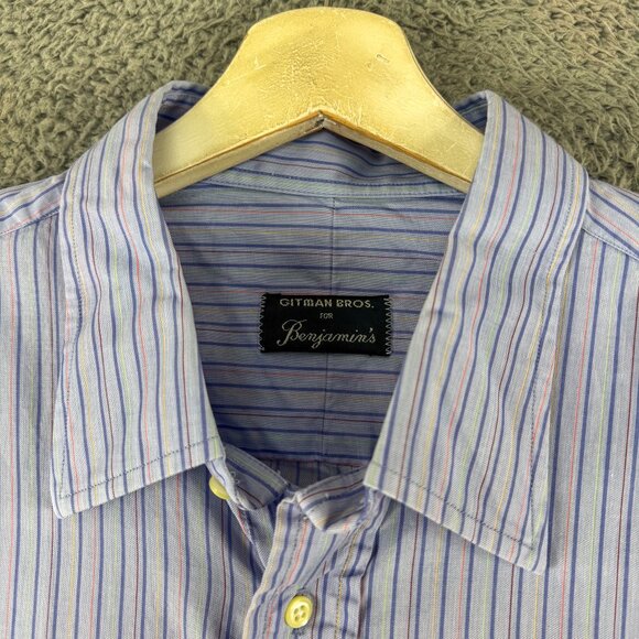 Gitman Bros Dress Shirt Mens 17.5 34‎ Blue Stripe Business Casual Preppy Wedding - Picture 4 of 14